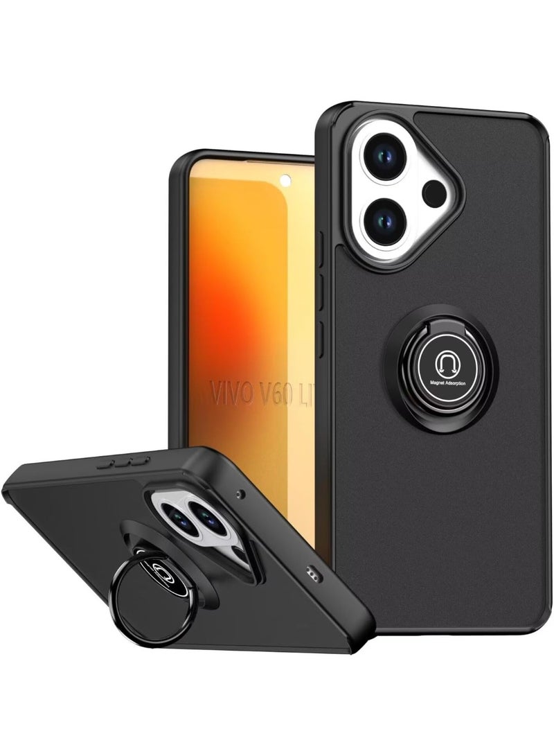 جراب لهاتف Vivo V60 Lite 5G، مزود بحلقة معدنية دوارة، وحامل مدمج، وحامل مغناطيسي للسيارة، ومقاوم للصدمات وبصمات الأصابع والخدوش. - Image 1